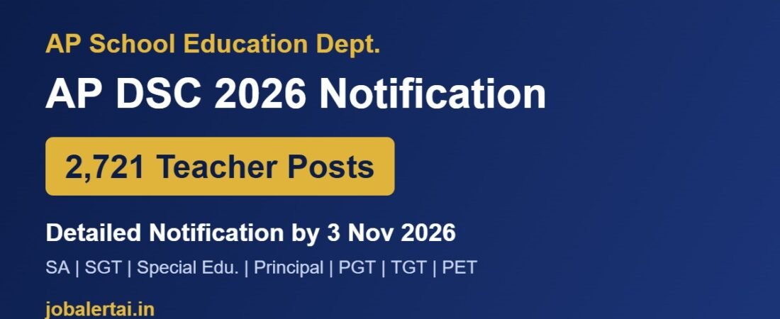 AP DSC 2026 Notification โ 2,721 Teacher Vacancies (SA, SGT, PGT, TGT), Detailed Notification by 3 November