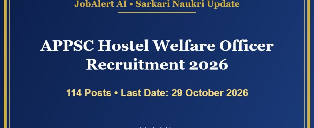 APPSC Hostel Welfare Officer Recruitment 2026 โ 97 HWO + 17 ASWO/ATWO Vacancies, Apply Online Last Date 29 October