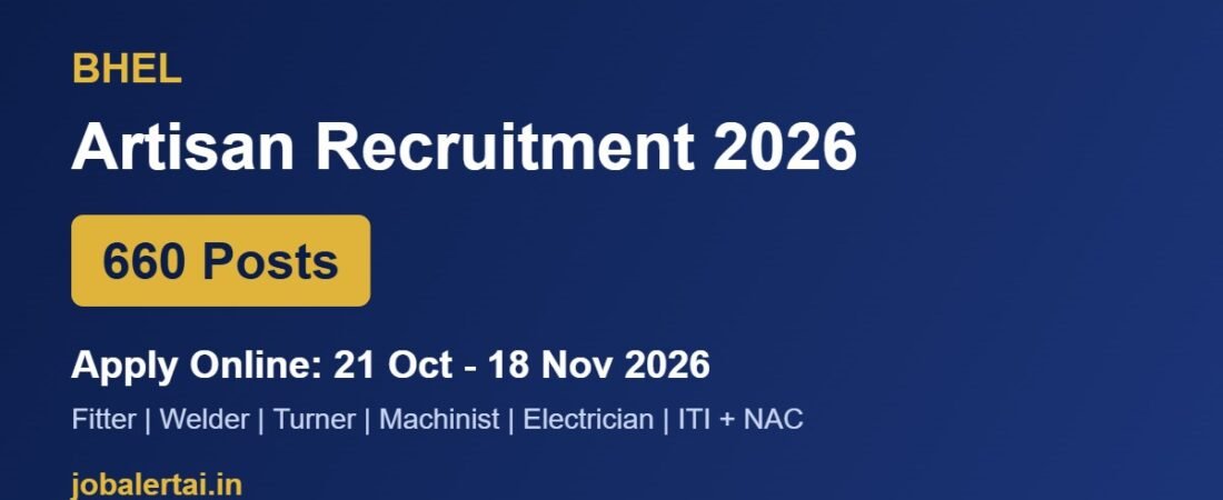 BHEL Artisan Recruitment 2026 – 660 ITI Vacancies, Apply Online 21 October to 18 November