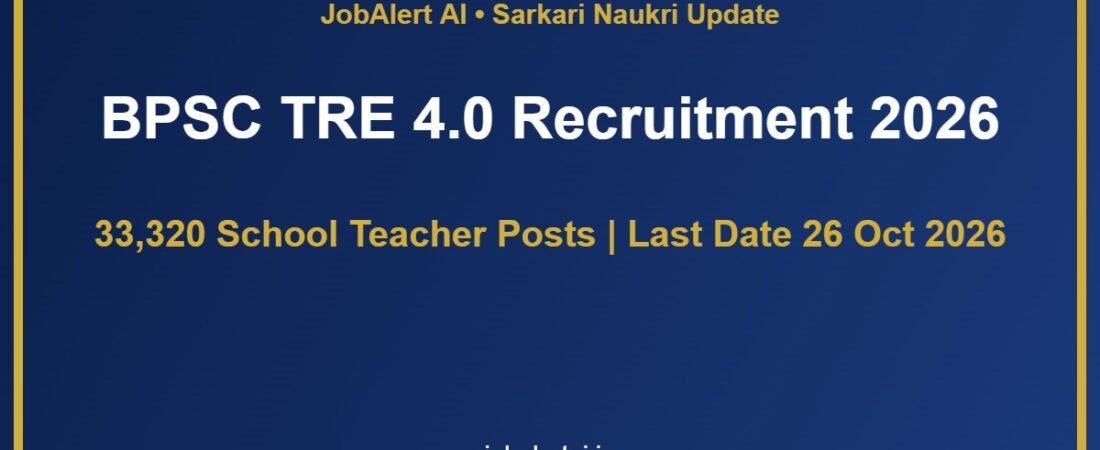 BPSC TRE 4.0 Recruitment 2026 – 33,320 School Teacher Vacancies, Apply Online Last Date 26 October